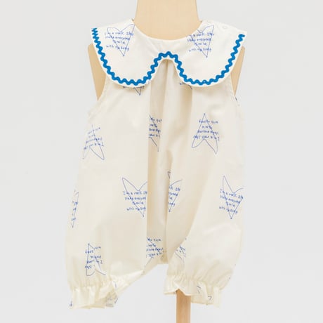 【folkmade】heart song rompers（ivory×blue/サイズ80）