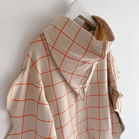 【frankygrow】ORG.PT PLAID 2HOLE HOODIE(ベージュ/サイズL、LL)