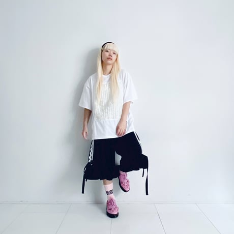 【franky grow】 SQUARE RIBBON ORGANDY TEE (white/F1、F2)