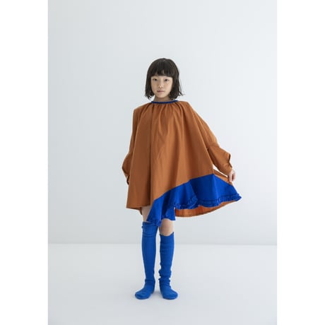 【folkmade】 Flare wide dress (ブラウン×ブルー/サイズS、M、L、LL)