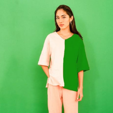 【ZoZIO】Two tone T-shirt（green×white grey/大人サイズ）