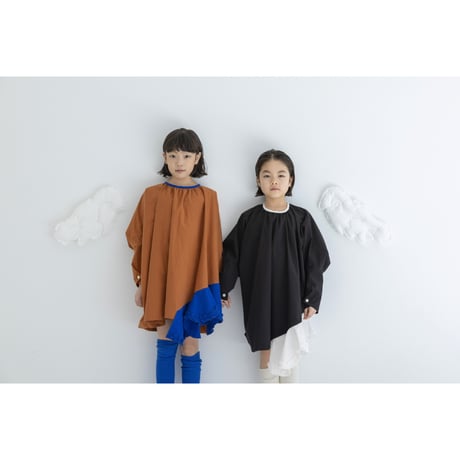 【folkmade】 Flare wide dress (ブラウン×ブルー/サイズS、M、L、LL)