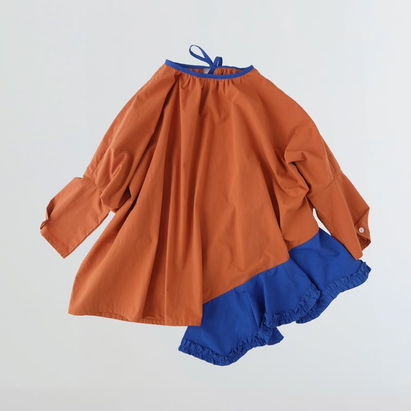 folkmade】 Flare wide dress (ブラウン×ブルー/サイズS、M、L、