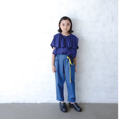 last one！サイズXXL【michirico】Indigo denim pants（ブリーチ/サイズL・XL・XXL)