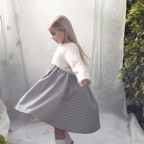last one!サイズ3-４Y【POPELIN】Ragian sleeve gingham dress
