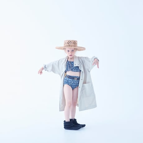 【eLfinFolk】  Old TiLE Pattern Girls Swim Wear(サイズ90～130）