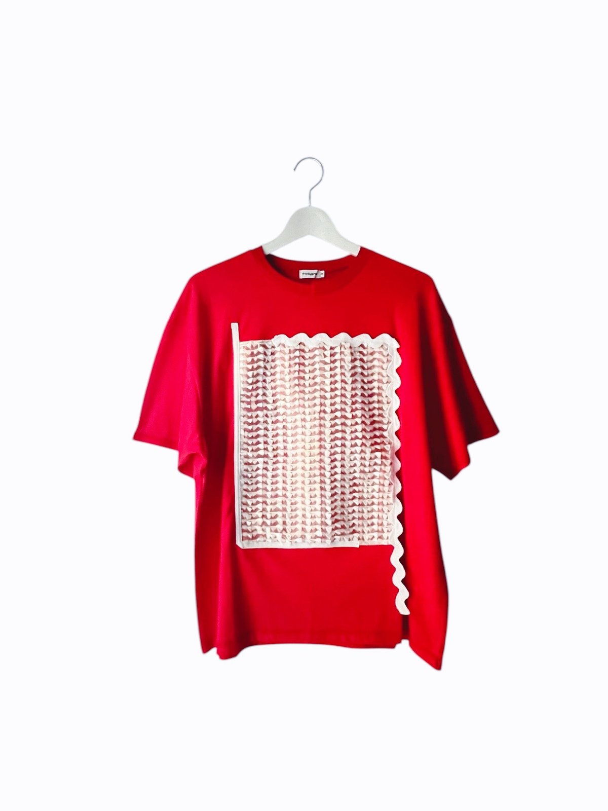 franky grow】 SQUARE RIBBON ORGANDY TEE (RED/サイ