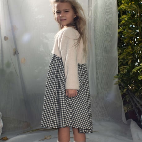last one!サイズ3-４Y【POPELIN】Ragian sleeve gingham dress