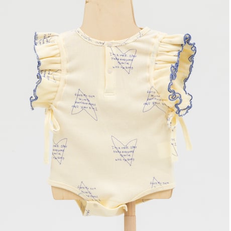 【folkmade】heart song jersey rompers（ivory×blue/サイズ80）