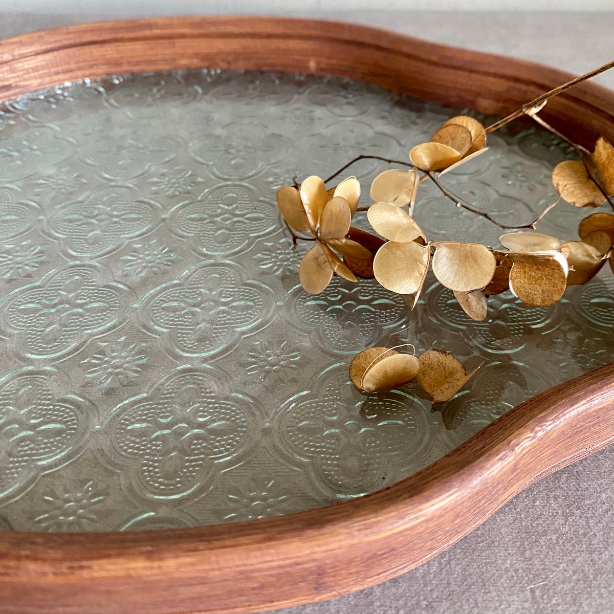 木製リム＆レトロガラス トレイ | Velvety