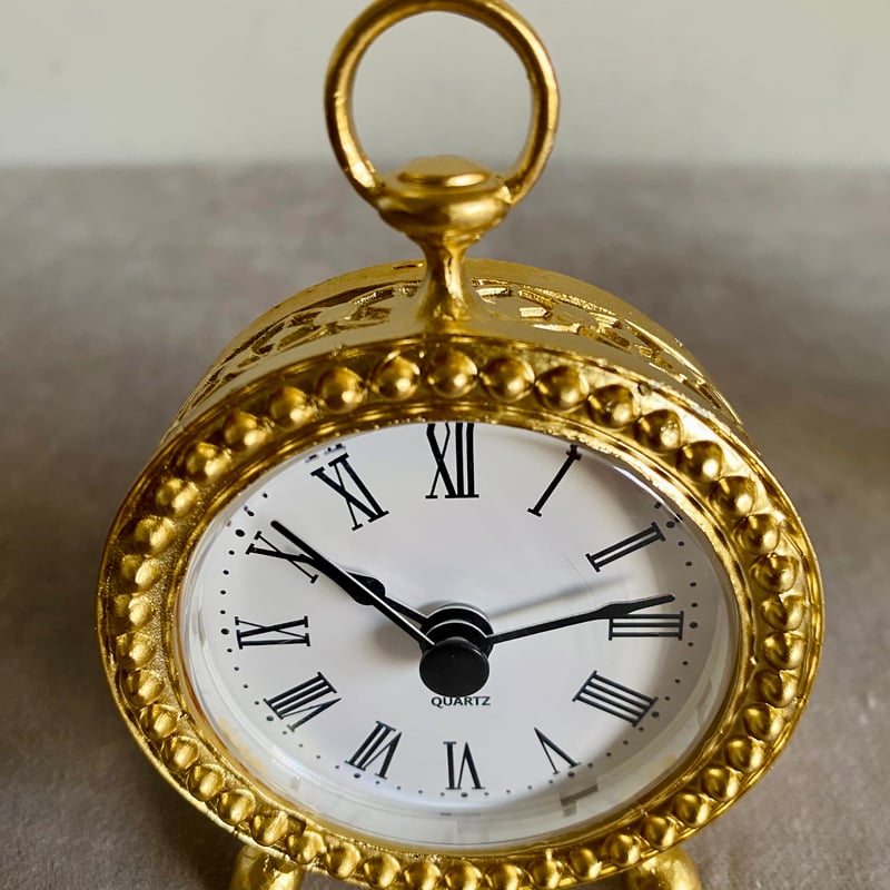 アンティーク ミニ時計 置物 ピューター ミニ スタンド クロック WH/GD | Velvety