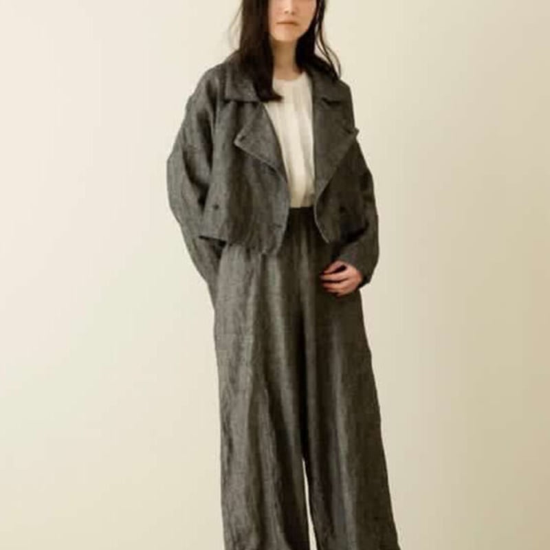 LINEN DENIM open collared jacket 【miho umezawa】