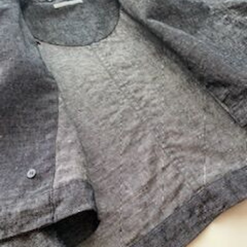 LINEN DENIM open collared jacket 【miho umezawa】