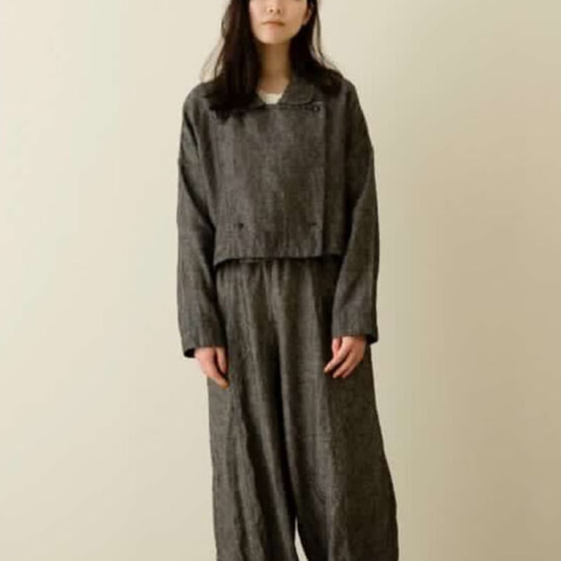 LINEN DENIM open collared jacket 【miho umezawa】