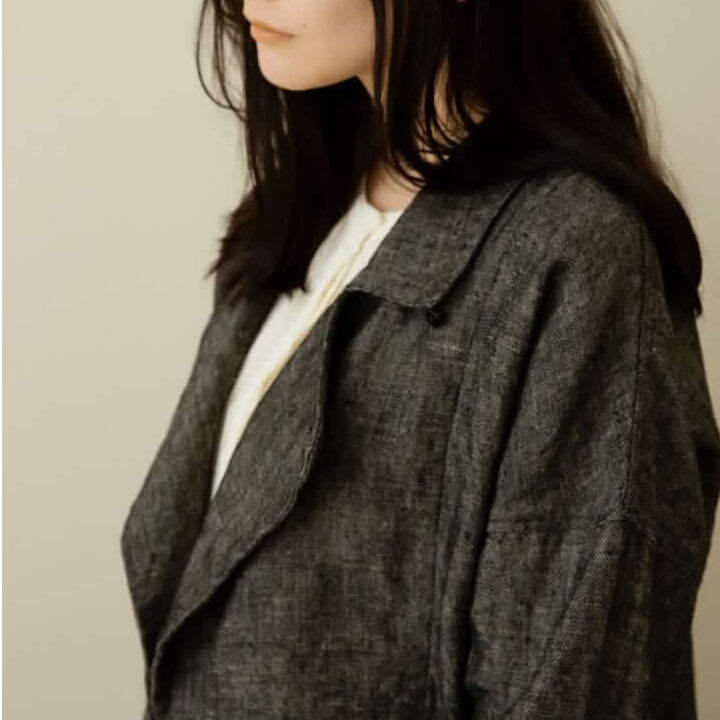 LINEN DENIM open collared jacket 【miho umezawa】 LINEN DENIM open collared jacket 【miho umezawa】