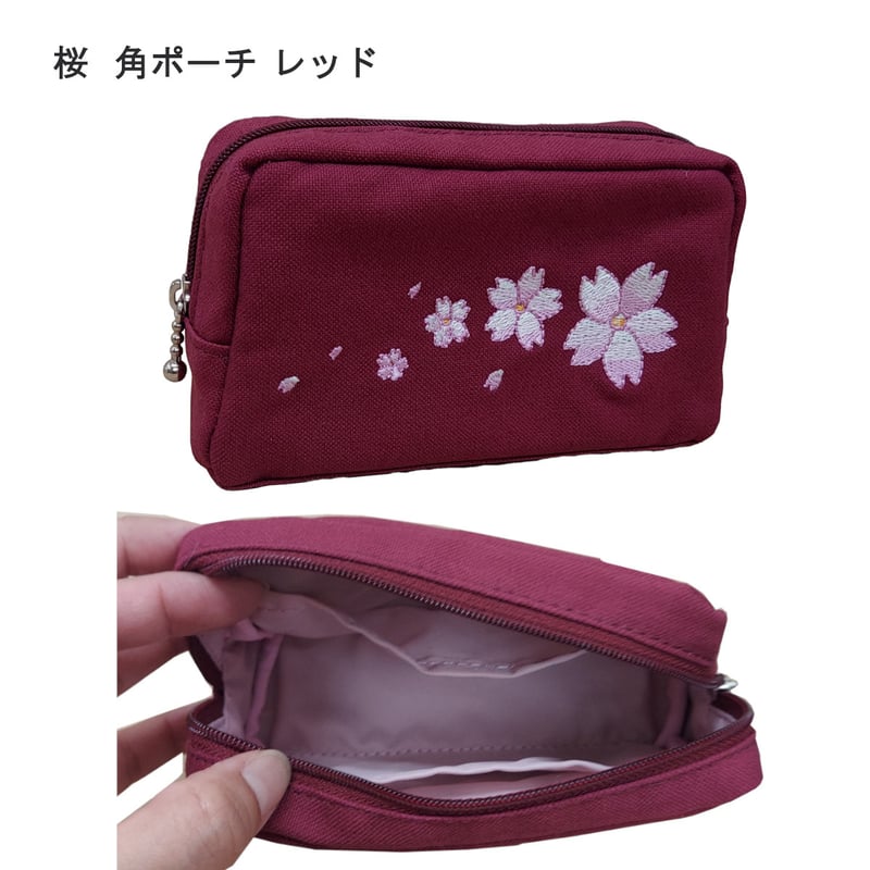 桜刺繍 印伝風 トートバッグ ミニポーチ 角型 フラットポーチ 小物入れ 日本製 HIRO(ヒ 桜刺繍 印伝風 トートバッグ ミニポーチ 角型 フラットポーチ 小物入れ 日本製 HIRO(ヒ