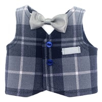 【背中開き】グレー蝶ネクタイのチェックベスト[S]