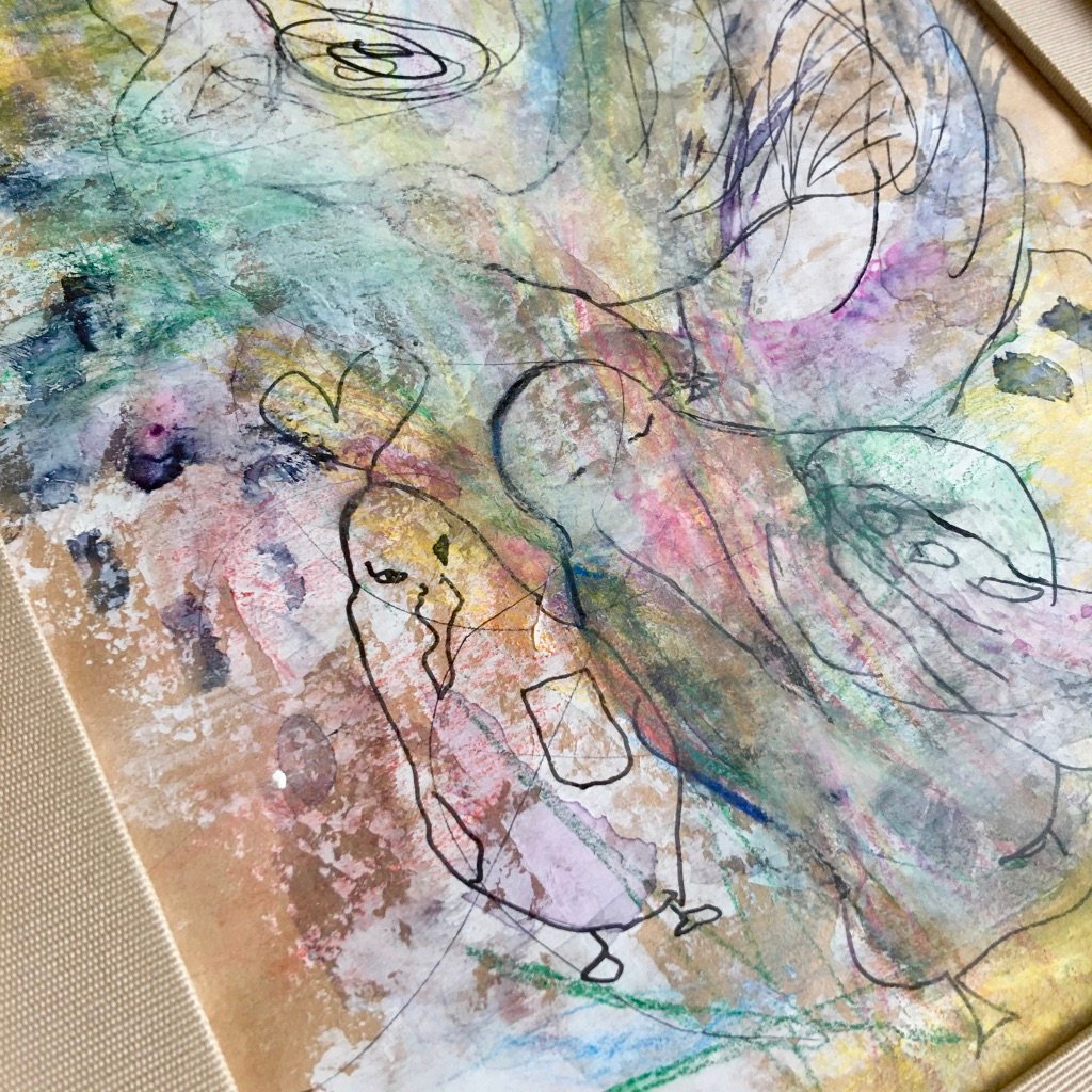 油絵　専用　卵のふ化を見る鳥のつがい 油絵 専用 卵のふ化を見る鳥のつがい 美術品・アンティーク