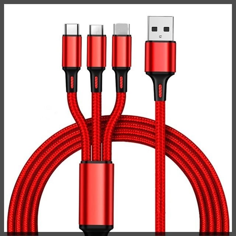 スマホ高速充電ケーブル【iphone / Android / Type-C】 3-1マルチ（赤