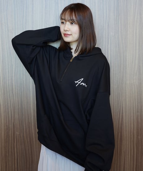 a.m. half zip hoodie (black)