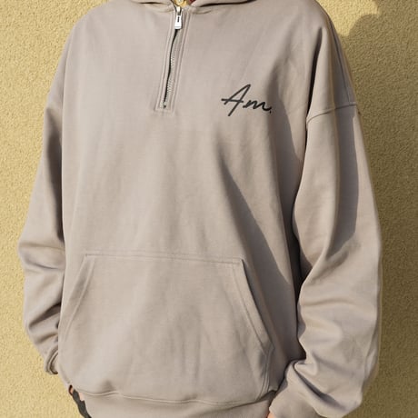 a.m. half zip hoodie (beige)