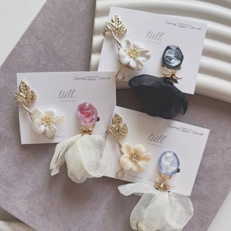 【tiill】 Liquid marble gem - flower ear cuff