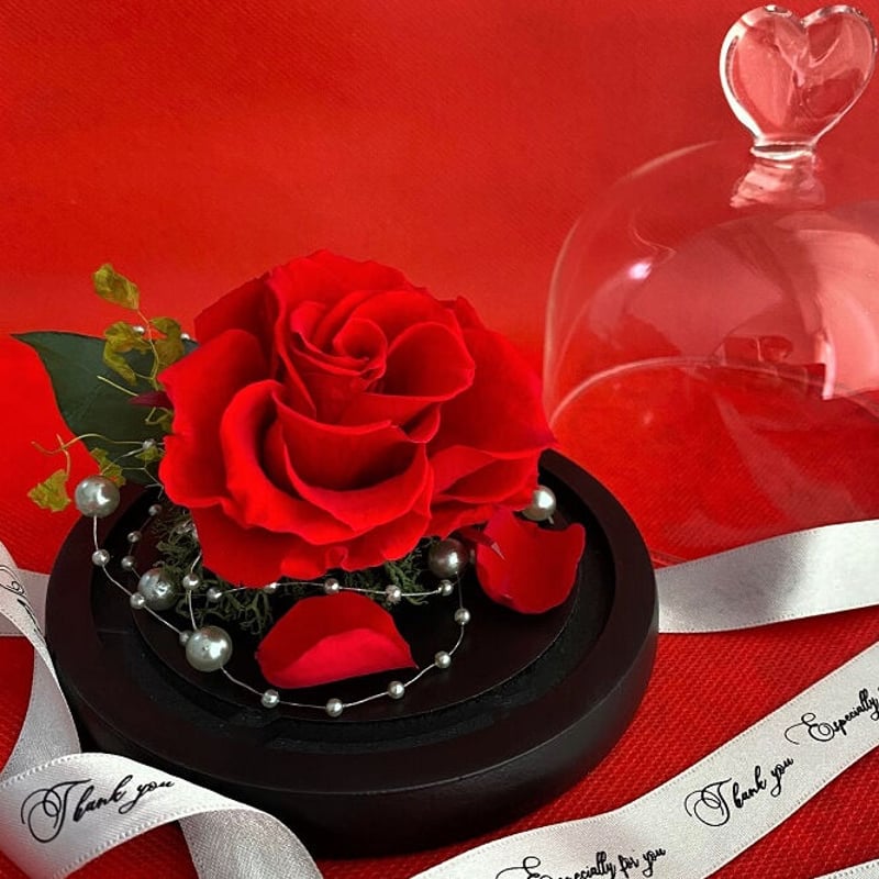 赤いバラのプリザーブドフラワー ガラスドーム ガラスドーム ハート】赤い薔薇｜ダイヤモンドローズ プリザーブド