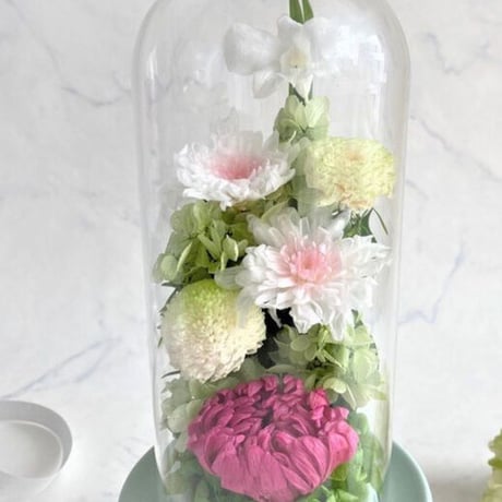 プリザーブドフラワーお供え花　ガラスドーム　仏花　清蘭 ～せいらん～【送料無料】法要・新盆・旧盆・法事・初盆・お彼岸・初彼岸