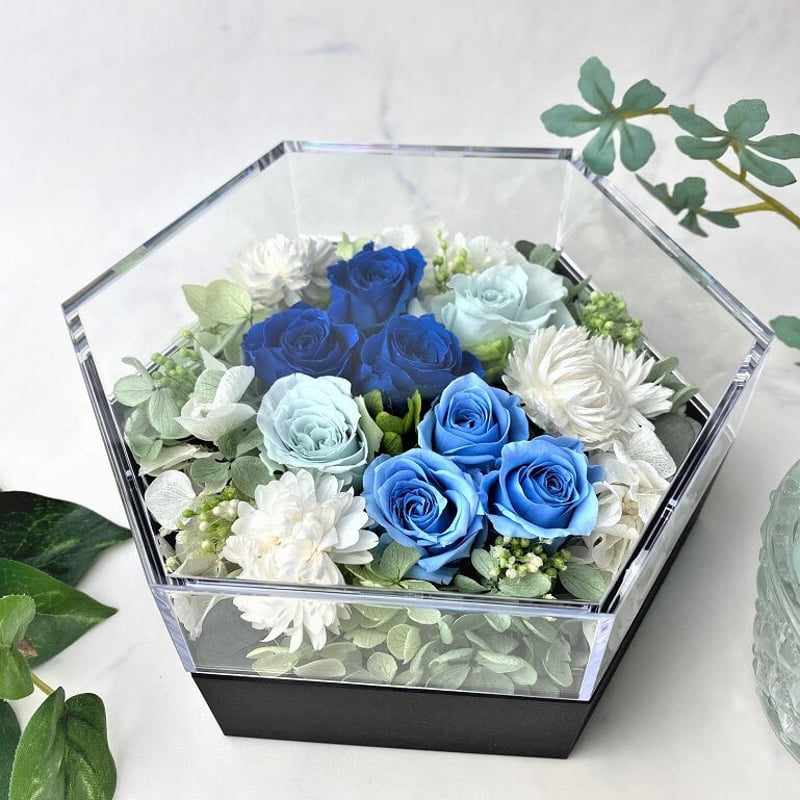 プリザーブドフラワー クリアボックスblueℳ 記念日 お誕生日 開店祝い