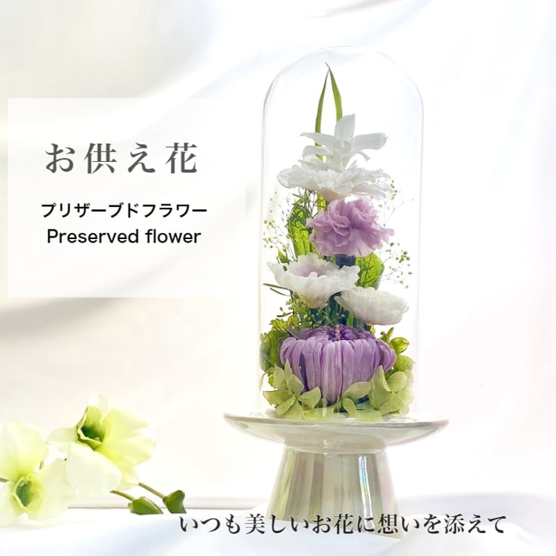 プリザーブドフラワーお供え花ガラスドーム仏花 清蘭～せいらん