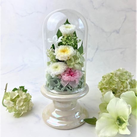 プリザーブドフラワーお供え花ガラスドーム　【送料無料】仏花　想志 ～そうし～ 和なごみ　法要・新盆・旧盆・法事・初盆・お彼岸・初彼岸