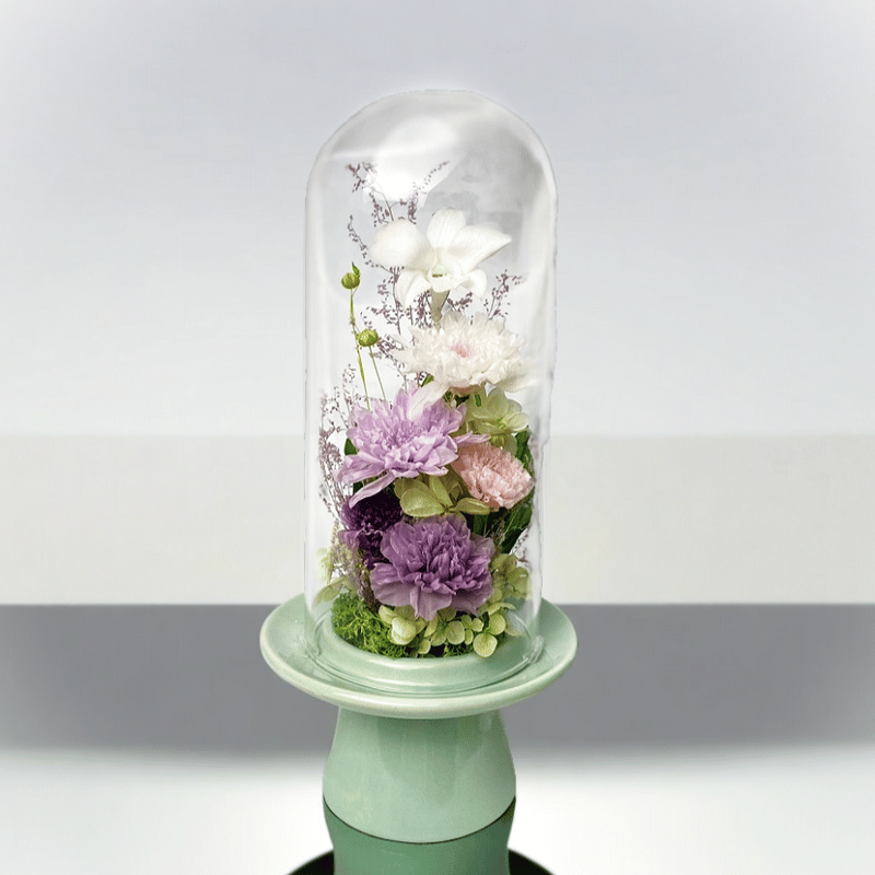 プリザーブドフラワーお供え花ガラスドーム 清蘭~優ゆう～初盆 御供 新