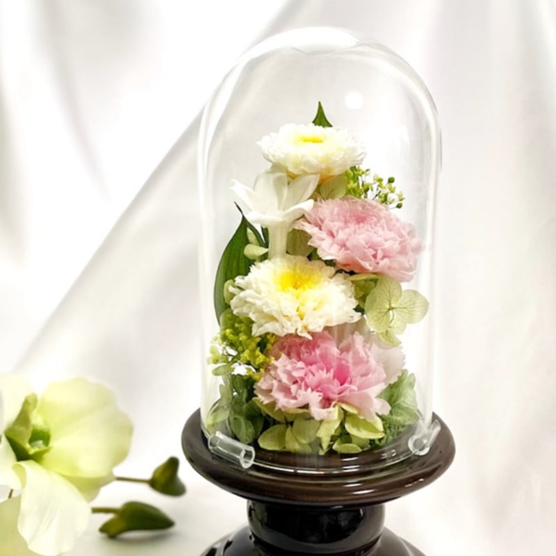 プリザーブドフラワーお供え花ガラスドーム仏花 【送料無料】想