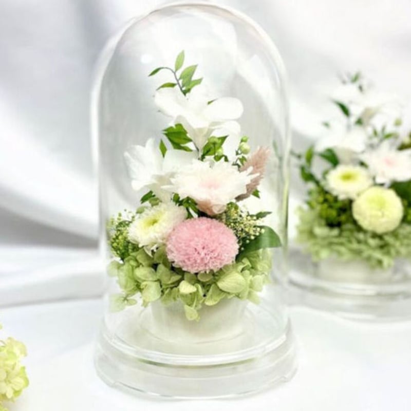 プリザーブドフラワー仏花　小桃 プリザーブドフラワーお供え花ドーム 仏花 灯香とうか～白桃 新仏・初