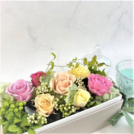 プリザーブドフラワー　ボックスフラワーガーデンrect .mix お誕生日 記念日 結婚出産 新築 開店開業祝い 敬老の日 長寿お祝い