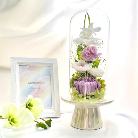 プリザーブドフラワーお供え花ガラスドーム仏花　清蘭～せいらん～ 【送料無料】法要・新盆・旧盆・法事・初盆・お彼岸・初彼岸
