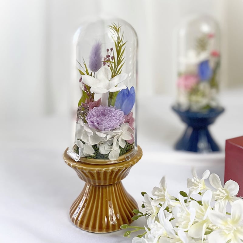 お供え花ガラスドーム~藍あい~訃報 お悔み 法要 新盆 法事 初盆 お彼岸