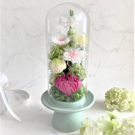 プリザーブドフラワーお供え花　ガラスドーム　仏花　清蘭 ～せいらん～【送料無料】法要・新盆・旧盆・法事・初盆・お彼岸・初彼岸