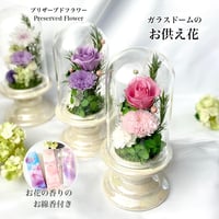 お供え花ガラスドーム お線香付～ 想志 ～ 法要・新盆・旧盆・法事・初盆・お彼岸・初彼岸  コンパクト