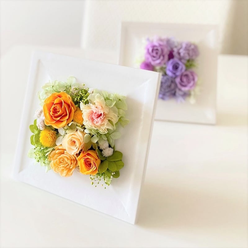 プリザーブドフラワー 壁掛け ウッドフレームℳスクエア お祝い 誕生日