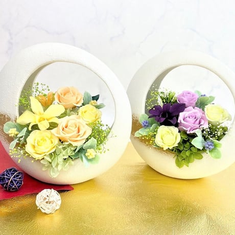 プリザーブドフラワー～寿ことぶき～黄蘭らん お祝い花 誕生日 結婚祝い 記念日 新築 昇進就任 開業 開店 敬老の日 長寿祝い 傘寿 米寿  和モダン インテリア