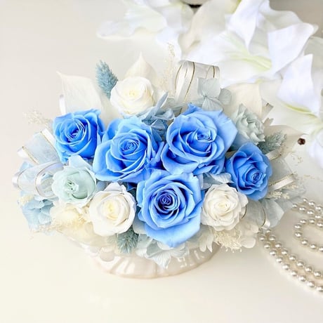 プリザーブドフラワー　ピュアtowa お誕生日 青いお花 空色 ブライダル 結婚記念日 お誕生日 記念日 新築祝い 就任昇進 インテリア