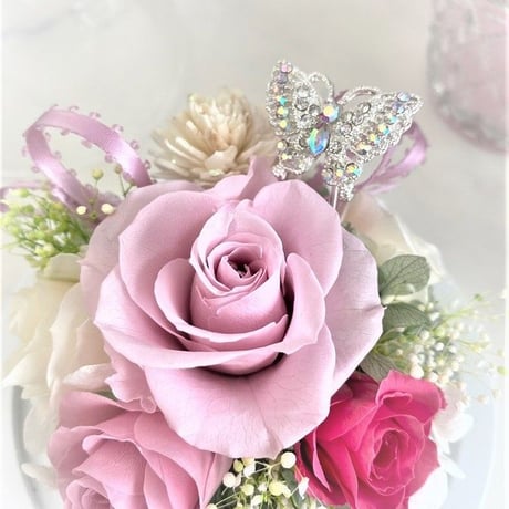 プリザーブドフラワーガラスドームha-to chou 記念日 お誕生日  プレゼント  女性 女友達 ギフトお花 結婚祝い 出産祝い 開店 開業 母の日 敬老の日 長寿お祝い 送別会 退職