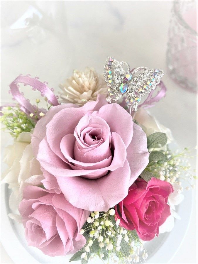 プリザーブドフラワーガラスドーム　ハートピンク プリザーブドフラワー ドーム ギフト 花 プレゼント 2025 ガラスドーム