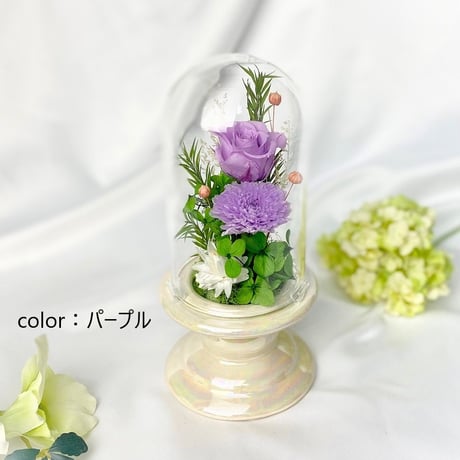 お供え花ガラスドーム お線香付～ 想志 ～ 法要・新盆・旧盆・法事・初盆・お彼岸・初彼岸  コンパクト
