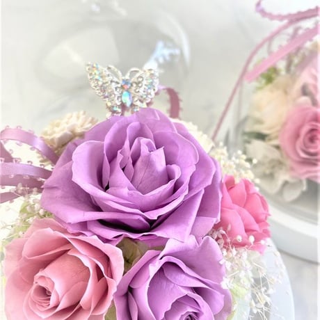 プリザーブドフラワーガラスドームha-to chou 記念日 お誕生日  プレゼント  女性 女友達 ギフトお花 結婚祝い 出産祝い 開店 開業 母の日 敬老の日 長寿お祝い 送別会 退職