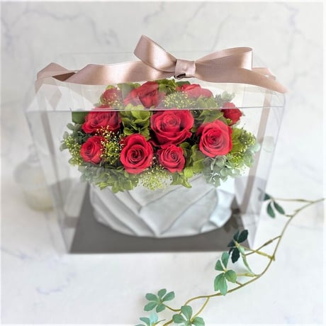 プリザーブドフラワー　PREMIUM　エテルナredℳ【送料無料】【クリアケース付き】お祝い 記念日 お誕生日 結婚記念日 開店開業  就任 昇進 還暦 インテリア
