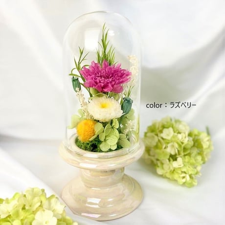 お供え花ガラスドーム お線香付～ 想志 ～ 法要・新盆・旧盆・法事・初盆・お彼岸・初彼岸  コンパクト