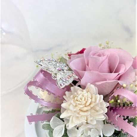 プリザーブドフラワーガラスドームha-to chou 記念日 お誕生日  プレゼント  女性 女友達 ギフトお花 結婚祝い 出産祝い 開店 開業 母の日 敬老の日 長寿お祝い 送別会 退職