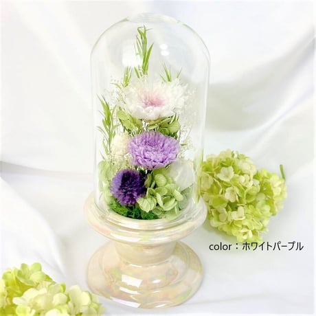 お供え花ガラスドーム お線香付～ 想志 ～ 法要・新盆・旧盆・法事・初盆・お彼岸・初彼岸  コンパクト